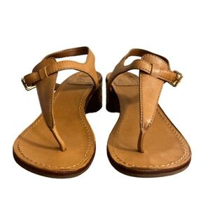 Tory Burch Tan Leather Thong Sandals with Gold Buckle